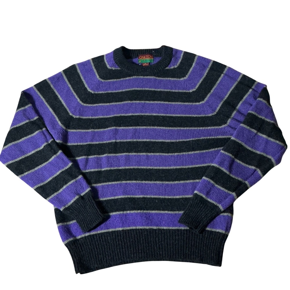 Oakton Limited Vintage Striped Wool Sweater Mens M Purple Black Grunge Preppy
